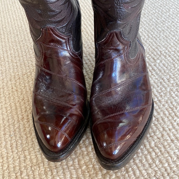 Barely Worn Eel Skin African Boots Made In Mexico Vintage Brown Leather Cowboy - Picture 12 of 17